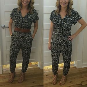 Corey Lynn Calter x Anthropologie Franca Jumpsuit in Black White Aztec Print